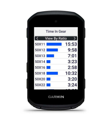 Garmin Edge 550 pantalla análisis Time in Gear con tiempos por desarrollo
